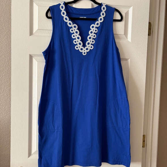 Lands' End Blue 100% Cotton Summer Dress / Shift / Swimsuit Coverup with pockets - Picture 1 of 4